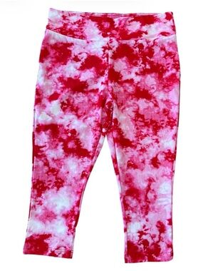 Terra & Sky Pink Red Tie Dye Capri Leggings NWT High Rise Stretchy Size 1X